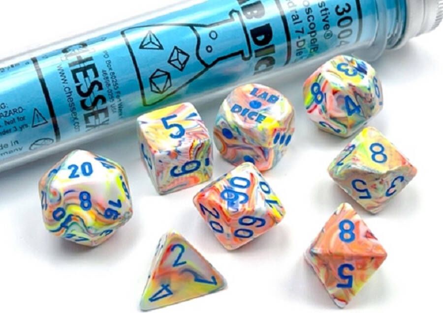 Chessex 8-Die set Lab Dice Festive Kaleidoscope Blue