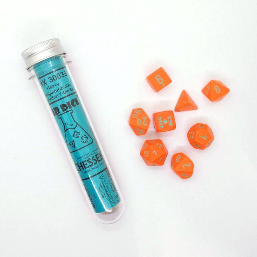 Chessex 8-Die set Lab Dice Heavy Orange Turquoise