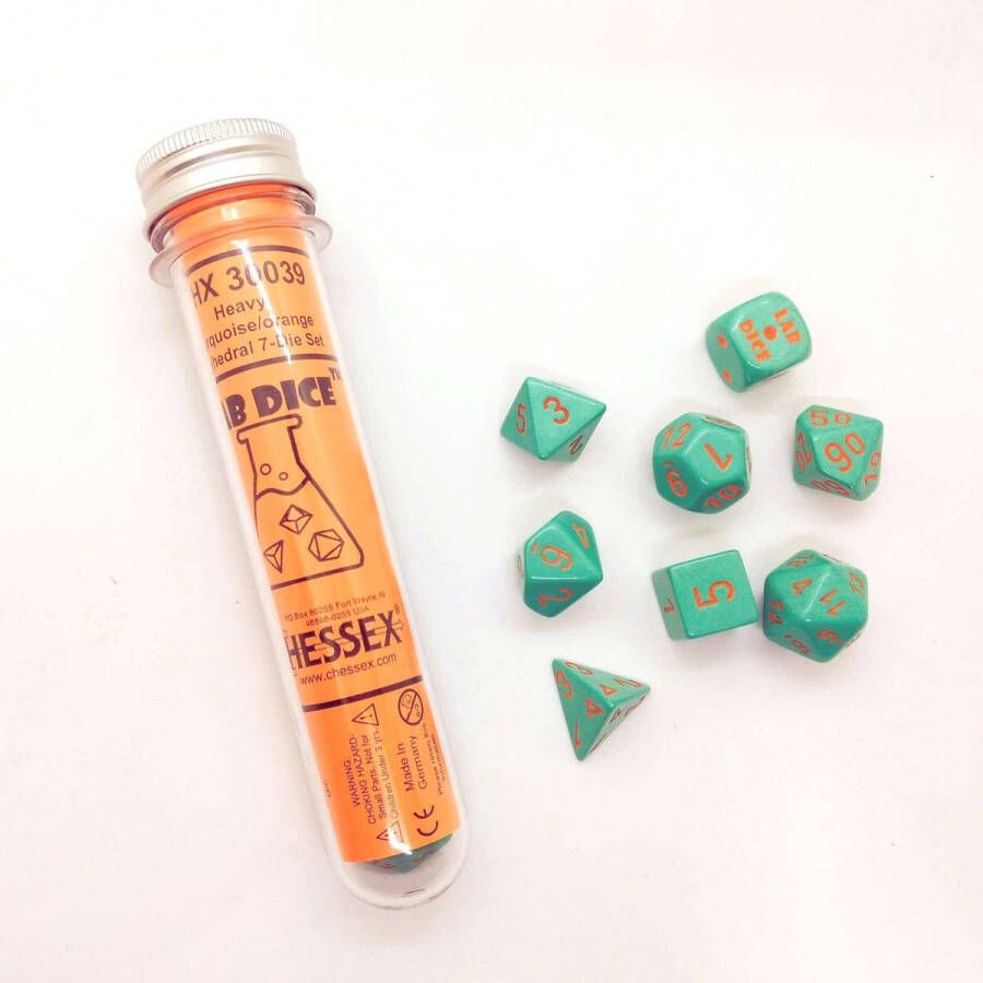 Chessex 8-Die set Lab Dice Heavy Turquoise Orange