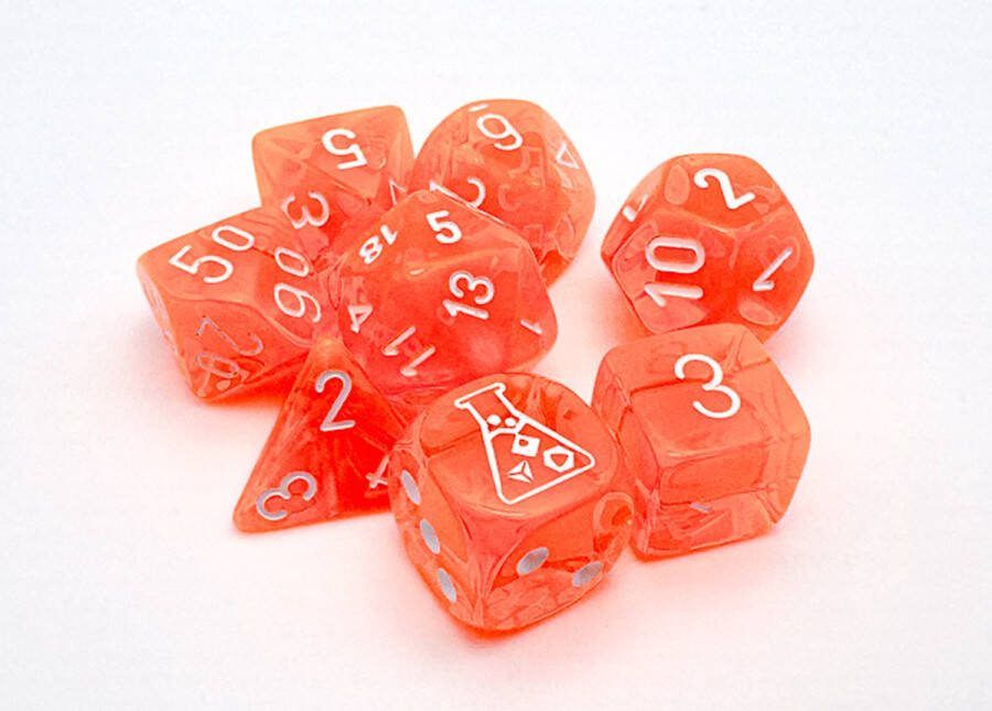 Chessex 8-Die set Lab Dice Translucent Neon Orange White