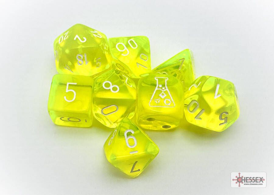 Chessex 8-Die set Lab Dice Translucent Neon Yellow White