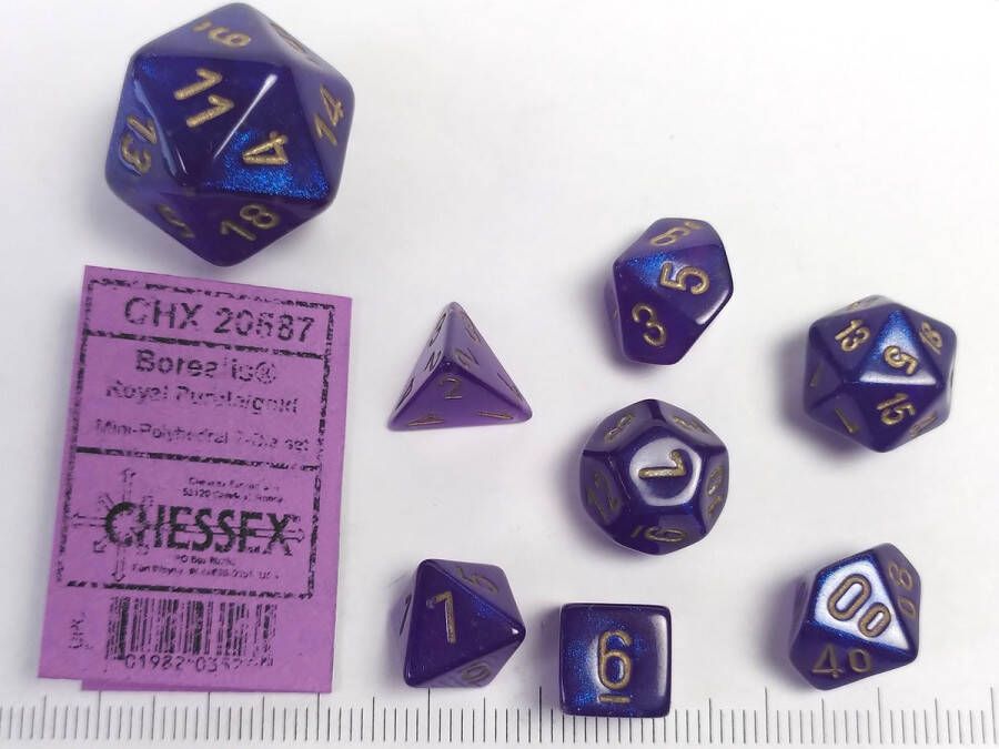 Chessex Borealis Mini-Polyhedral Koningspaars goud Lichtgevende Dobbelsteenset (7 stuks)