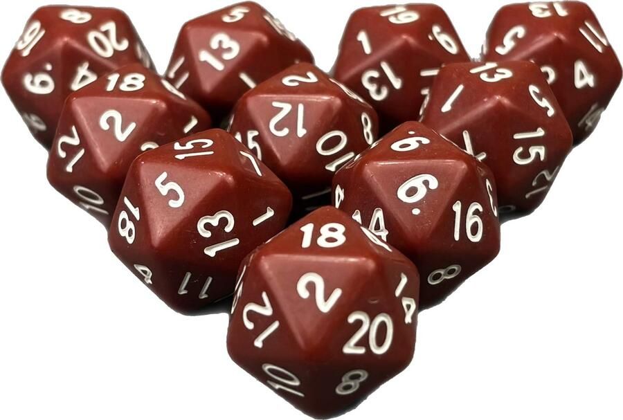 Chessex Diceshop 20-kantige dobbelsteen (SET van 10 STUKS) D20 Bruin Wit