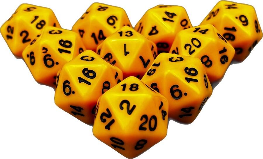 Chessex Diceshop 20-kantige dobbelsteen (SET van 10 STUKS) D20 Geel Zwart