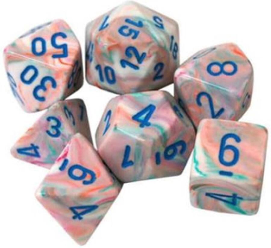 Chessex Feestelijke Mini-Polyhedral Pop Ar blauw Dobbelsteenset (7 stuks)