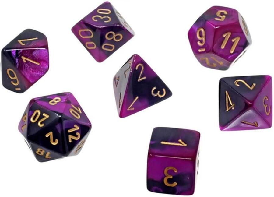 Chessex Gemini Mini-Polyhedral Black-Purple gold Dobbelsteen Set (7 stuks)