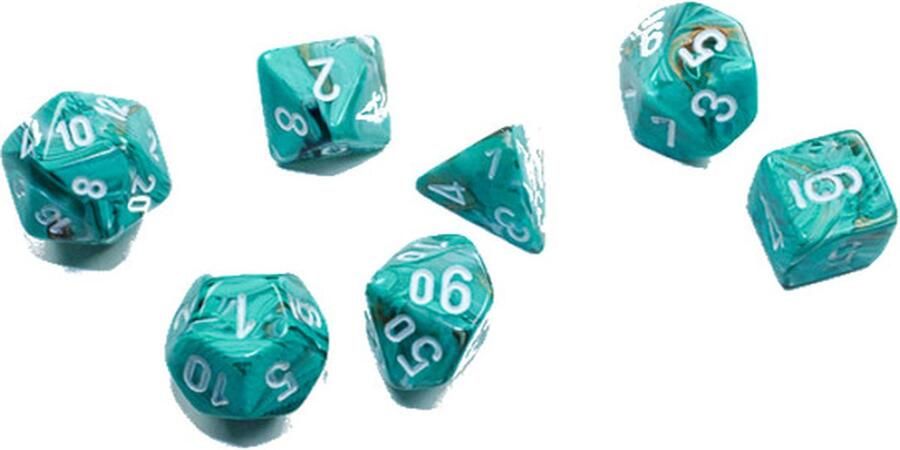 Chessex Marble Mini-Polyhedral Oxi-Copper white Dobbelsteen Set (7 stuks)
