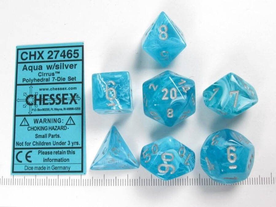 Chessex Cirrus Aqua silver Polydice Dobbelsteen Set (7 stuks)