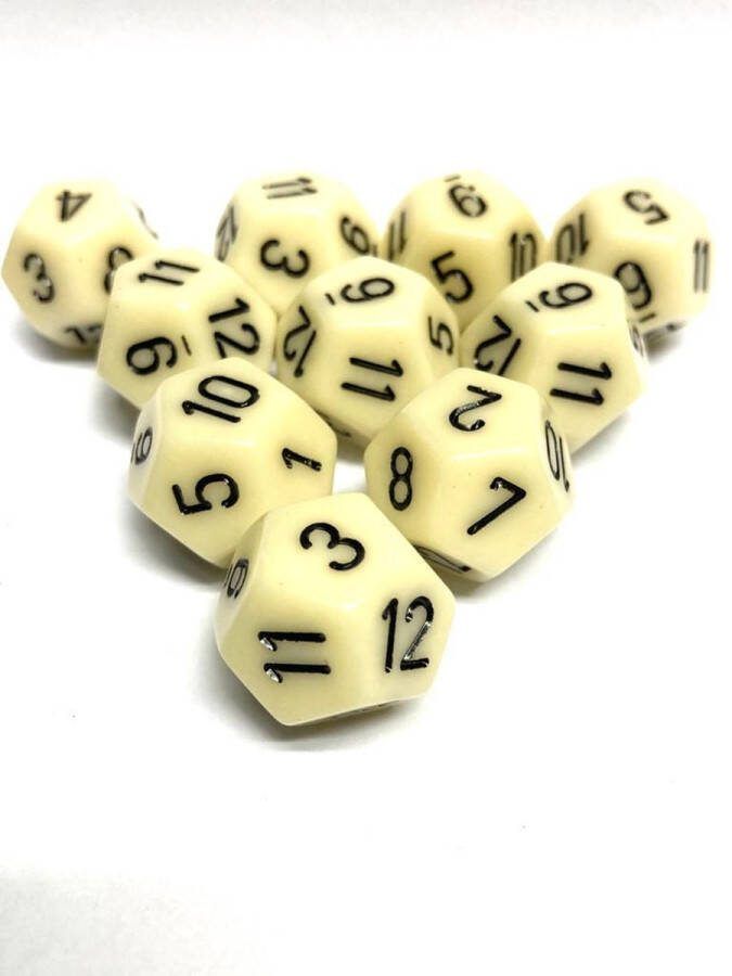 Chessex Diceshop 12-kantige dobbelsteen (SET van 10 STUKS) D12 Ivoor Zwart