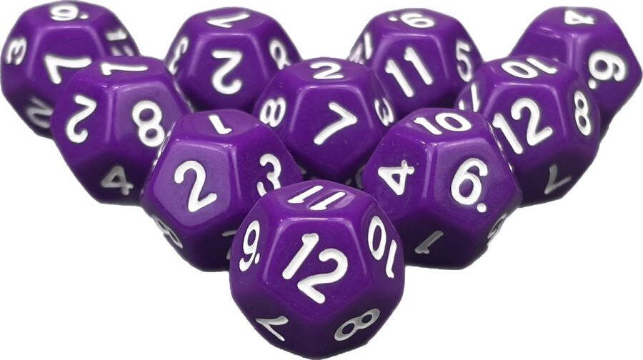 Chessex Diceshop 12-kantige dobbelsteen (SET van 10 STUKS) D12 Paars Wit