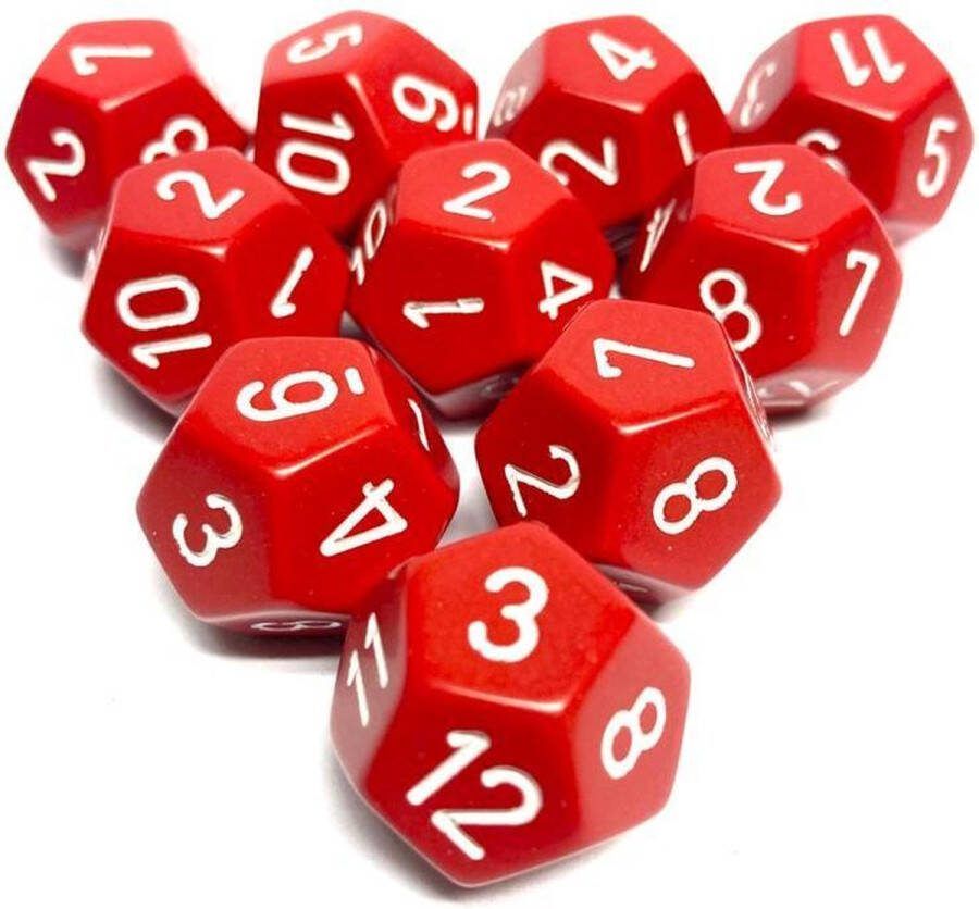Chessex Diceshop 12-kantige dobbelsteen (SET van 10 STUKS) D12 Rood Wit