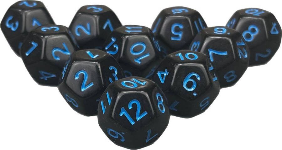 Chessex Diceshop 12-kantige dobbelsteen (SET van 10 STUKS) D12 Zwart Blauw