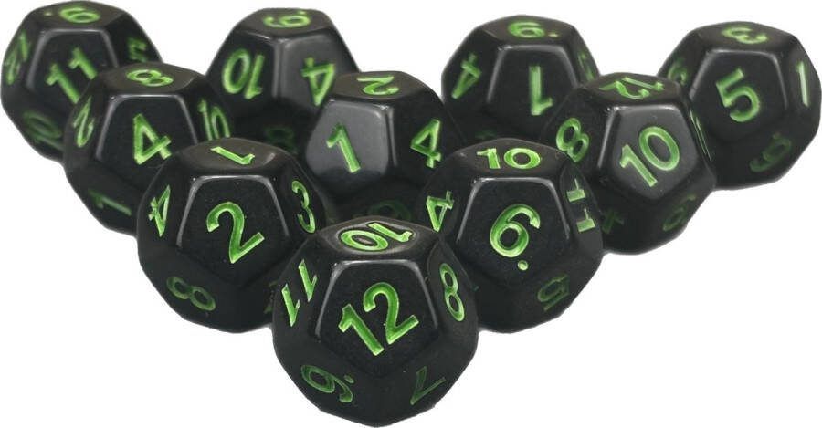 Chessex Diceshop 12-kantige dobbelsteen (SET van 10 STUKS) D12 Zwart Groen