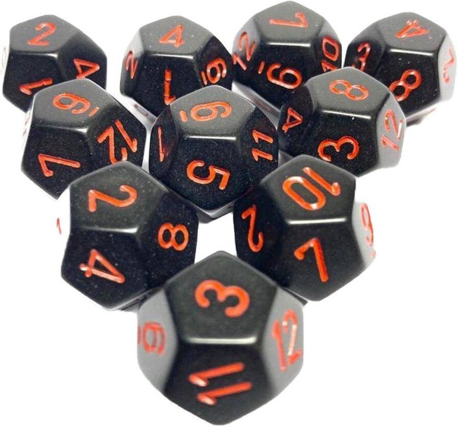 Chessex Diceshop 12-kantige dobbelsteen (SET van 10 STUKS) D12 Zwart Rood