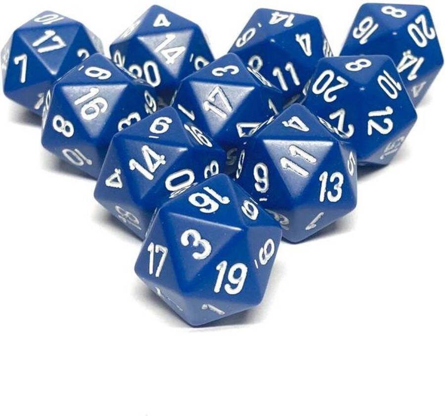 Chessex Diceshop 20-kantige dobbelsteen (SET van 10 STUKS) D20 Blauw Wit