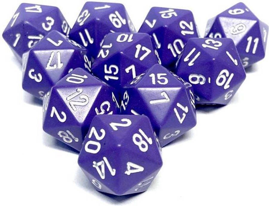Chessex Diceshop 20-kantige dobbelsteen (SET van 10 STUKS) D20 Paars Wit