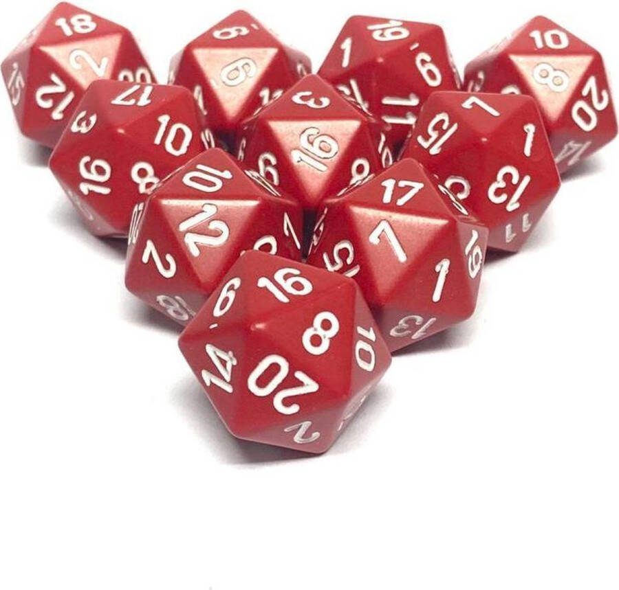 Chessex Diceshop 20-kantige dobbelsteen (SET van 10 STUKS) D20 Rood Wit