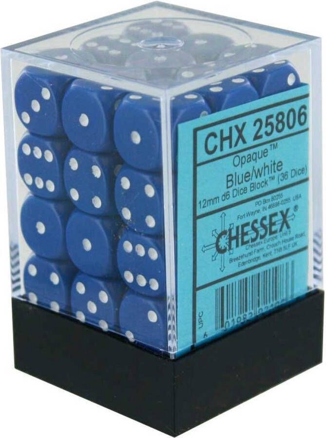 Chessex Dobbelsteen Set Blauw Wit 12mm (36stuks)