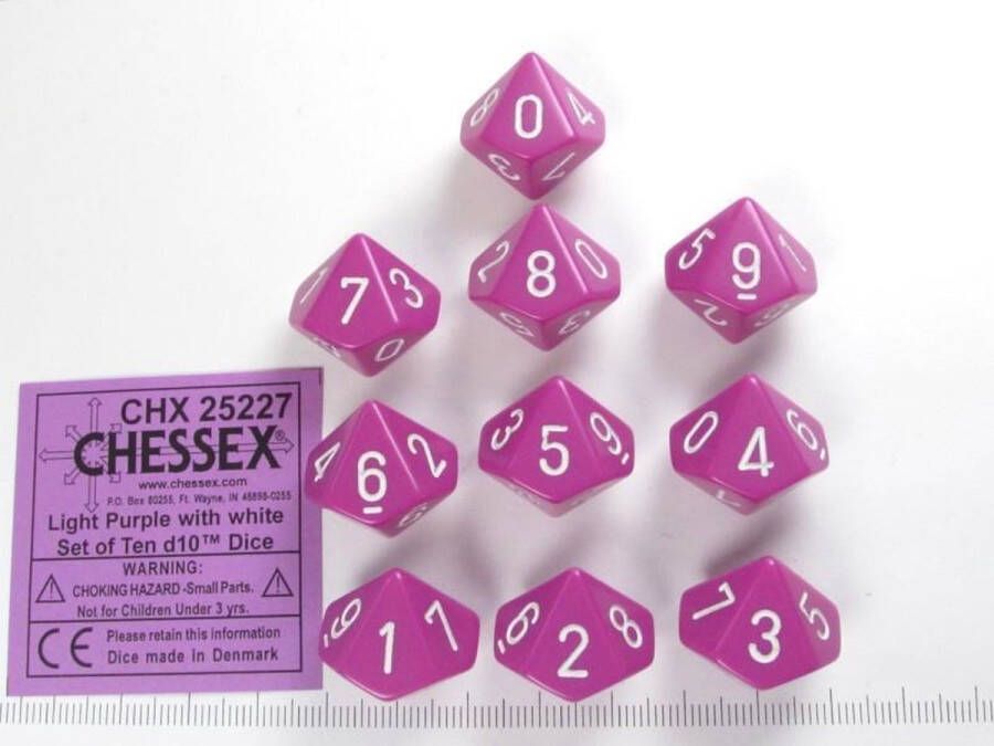 Chessex Opaque Light Purple white D10 Dobbelsteen Set (10 stuks)
