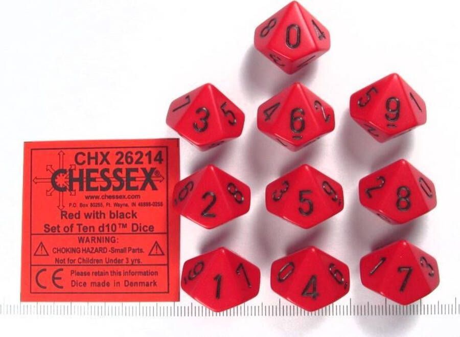 Chessex Opaque Red black D10 Dobbelsteen Set (10 stuks)