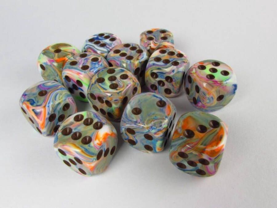 Chessex dobbelstenen set 12 6-zijdig 16 mm Festive Vibrant w brown