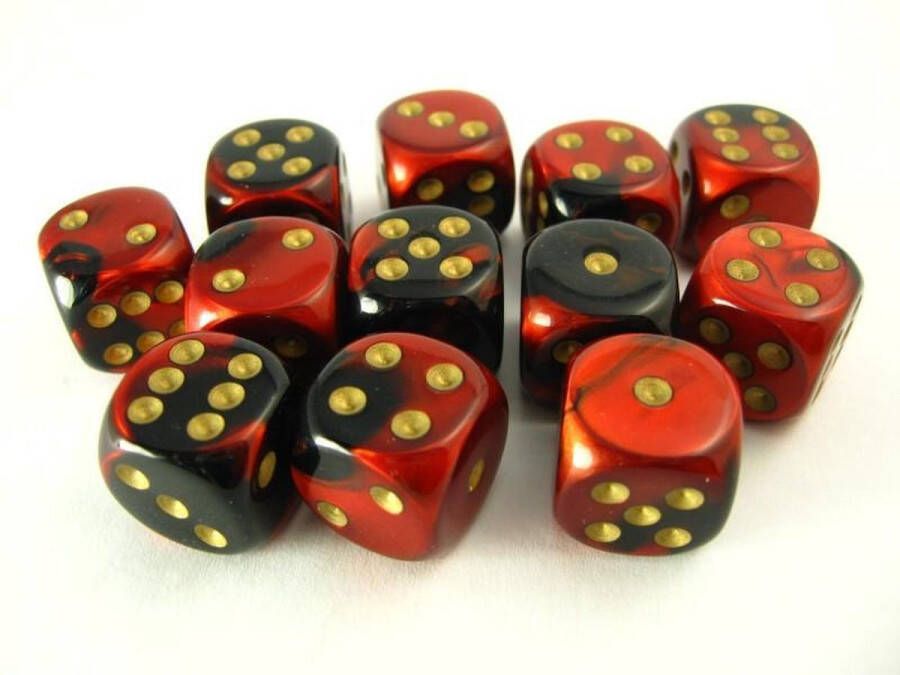 Chessex dobbelstenen set 12 6-zijdig 16 mm Gemini red-black w gold