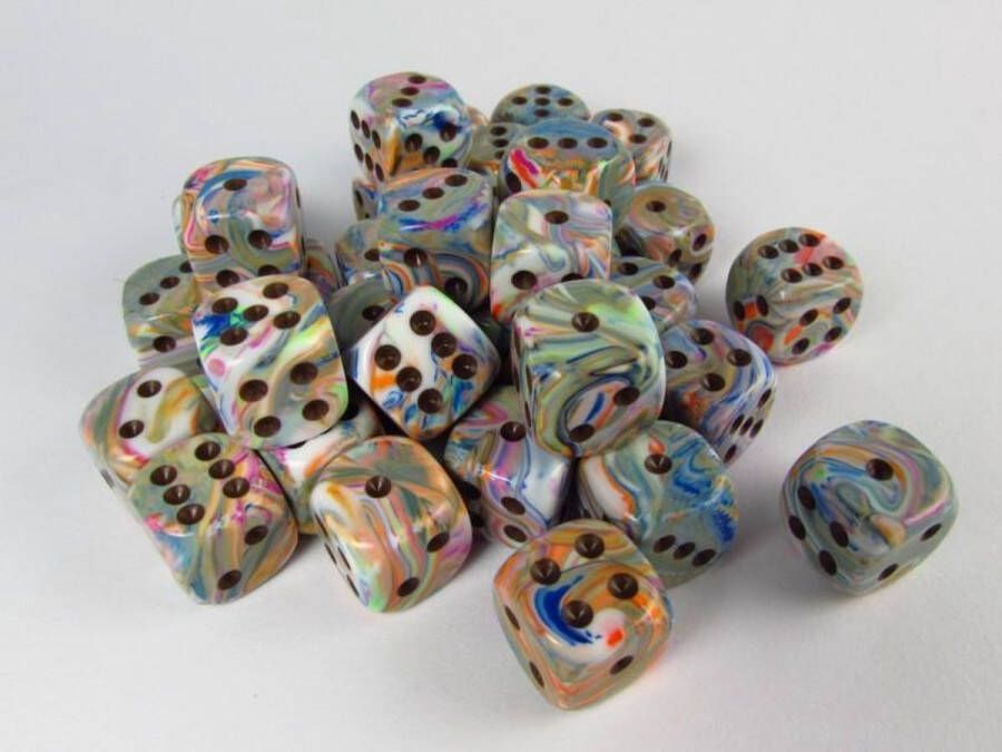 Chessex dobbelstenen set 36 6-zijdig 12 mm Festive Vibrant w brown