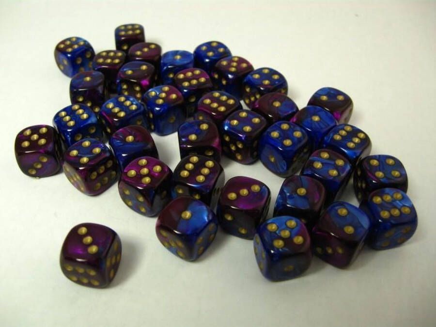 Chessex dobbelstenen set 36 6-zijdig 12 mm Gemini blue-purple w gold