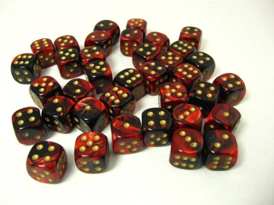 Chessex dobbelstenen set 36 6-zijdig 12 mm Gemini red-black w gold