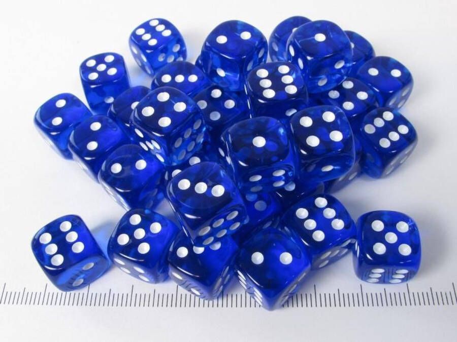 Chessex dobbelstenen set 36 6-zijdig 12 mm transparant blauw