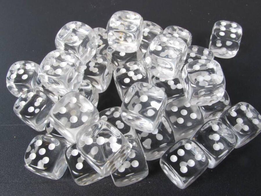 Chessex Translucent Clear white D6 12mm Dobbelsteen Set (36 stuks)