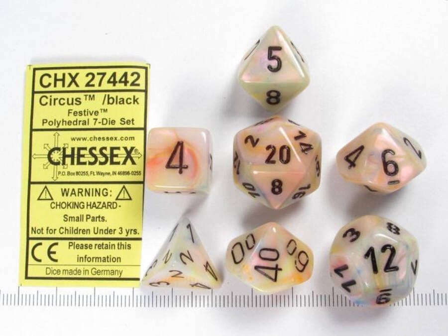 Chessex Festive Circus black Polydice Dobbelsteen Set (7 stuks)