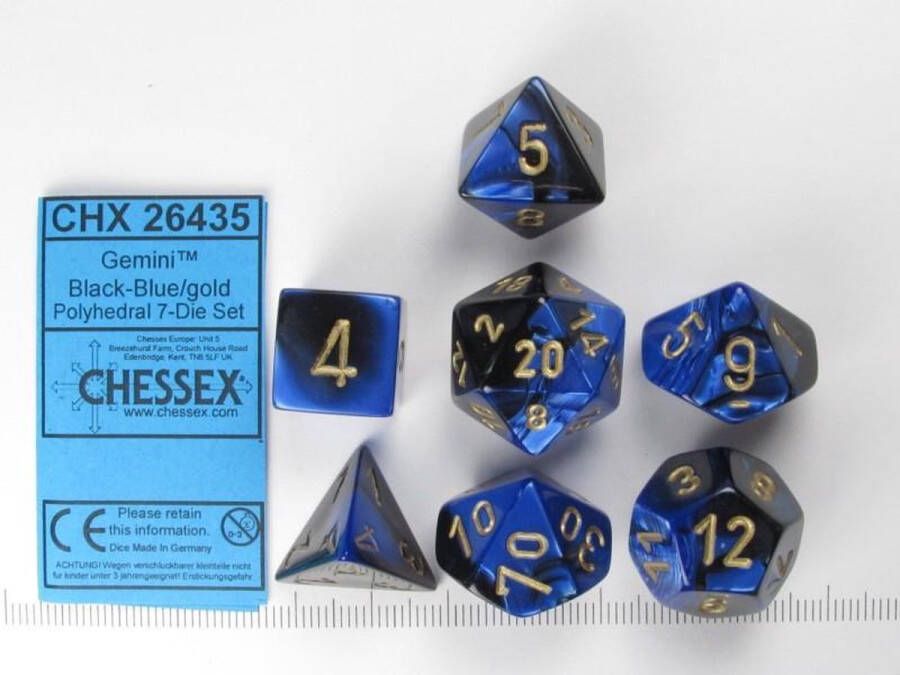 Chessex Gemini Black-Blue gold Polydice Dobbelsteen Set (7 stuks)