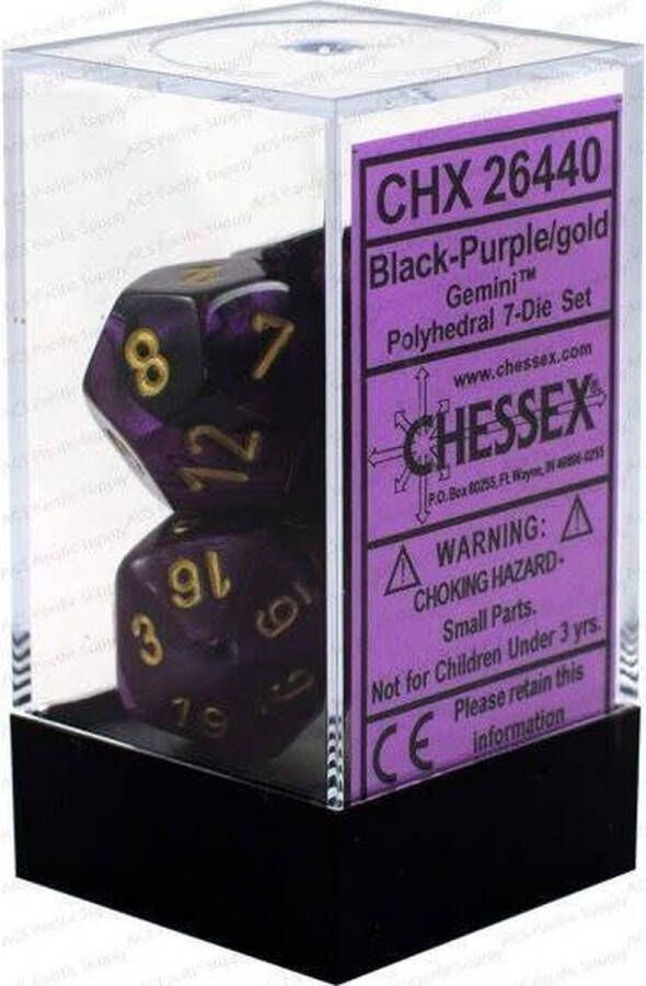 Chessex Gemini Black-Purple gold Polydice Dobbelsteen Set (7 stuks)