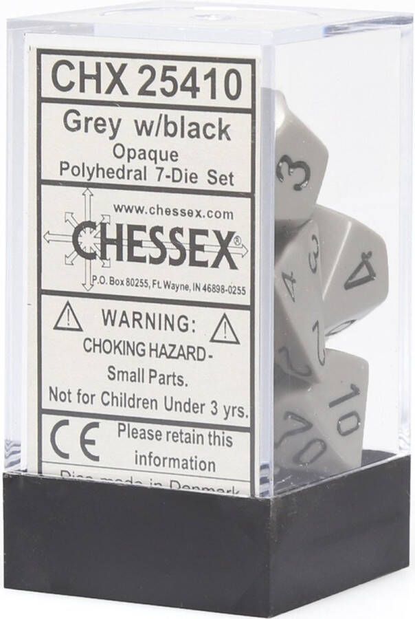 Chessex dobbelstenen set 7 polydice Opaque grey w black