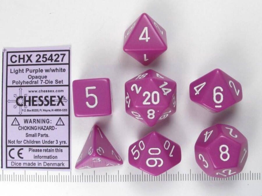 Chessex dobbelstenen set 7 polydice Opaque Light purple w white
