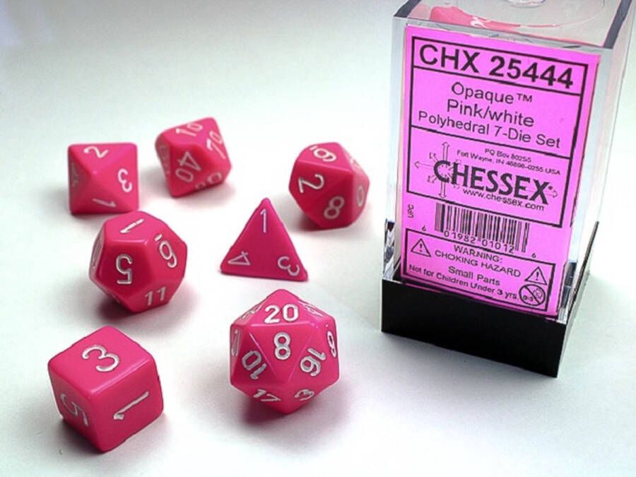 Chessex dobbelstenen set 7 polydice Opaque pink w white
