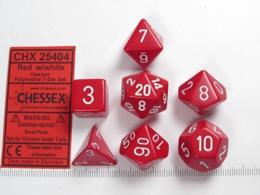 Chessex dobbelstenen set 7 polydice Opaque Red w white