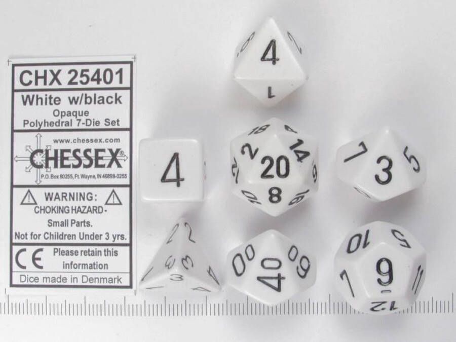 Chessex dobbelstenen set 7 polydice Opaque White w black