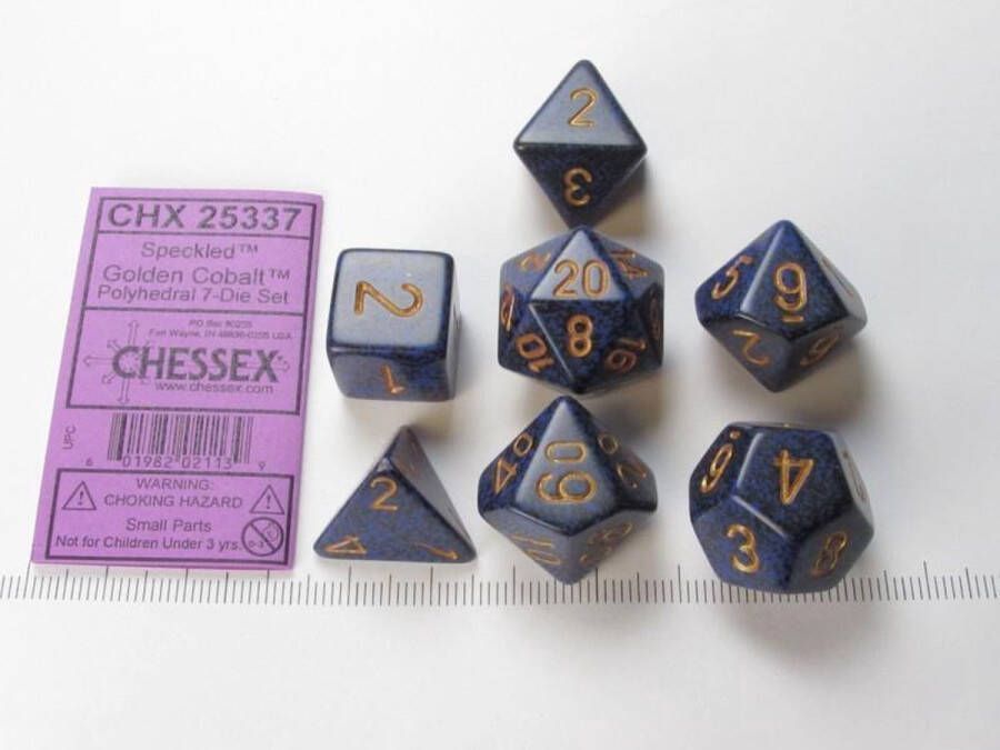 Chessex dobbelstenen set 7 polydice Speckled Golden Cobalt