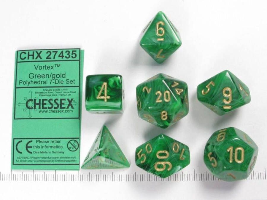 Chessex Vortex Green gold Polydice Dobbelsteen Set (7 stuks)