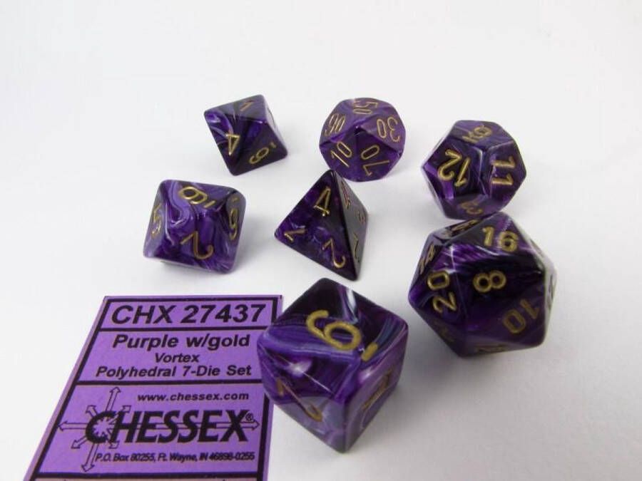 Chessex Vortex Purple gold Polydice Dobbelsteen Set (7 stuks)