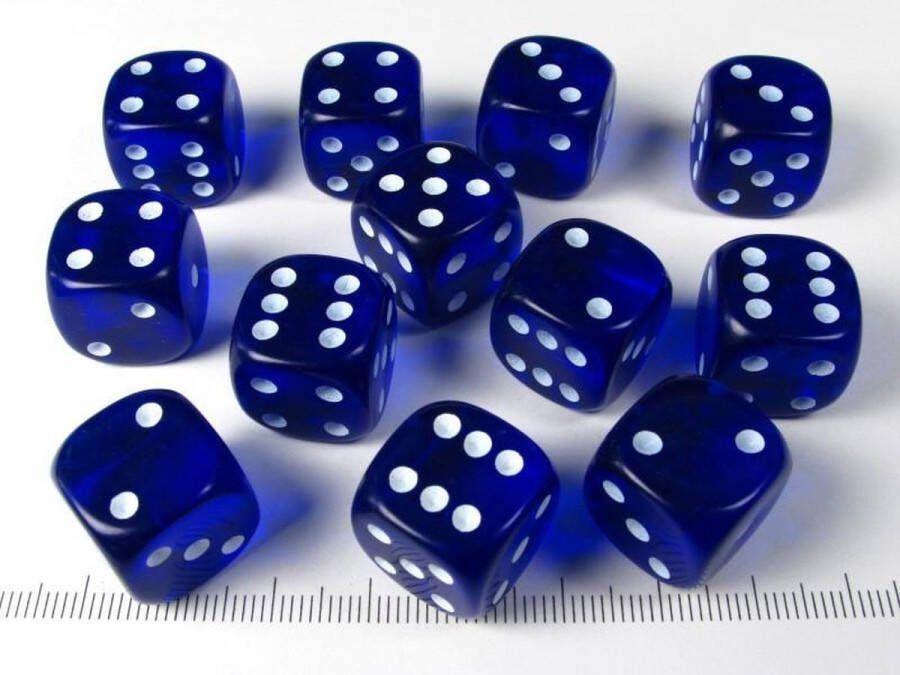 Chessex Doorschijnend Blauw wit D6 16mm Dobbelsteen Set (12 stuks)