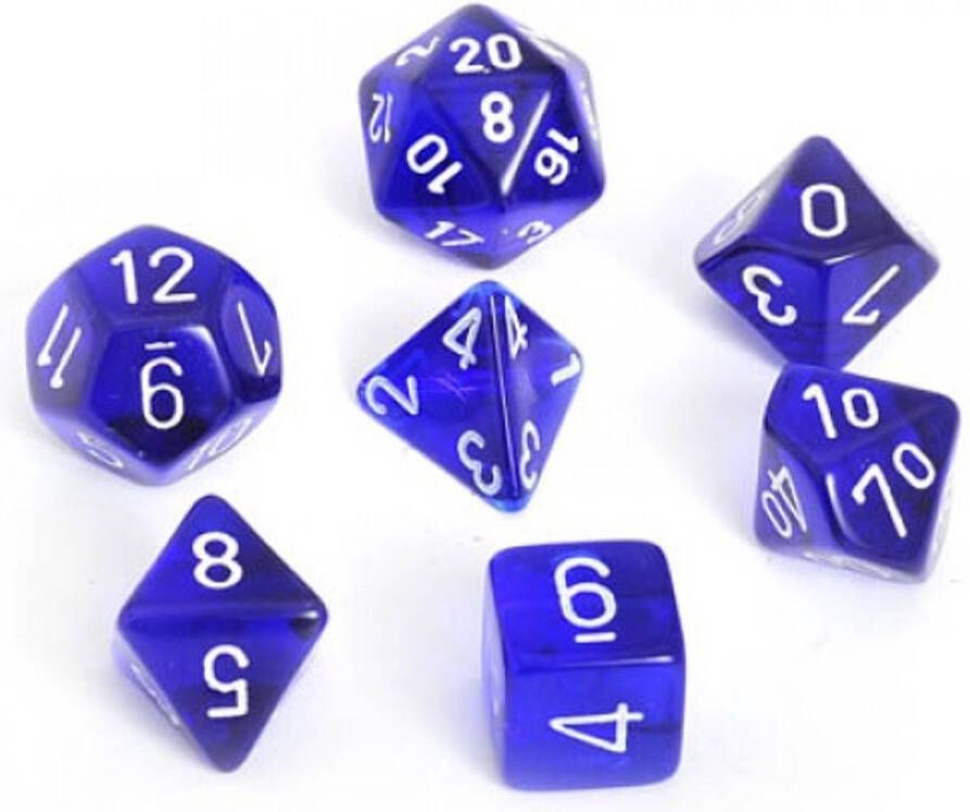 Chessex doorschijnend blauw wit Polydice Dobbelsteen Set (7 stuks)