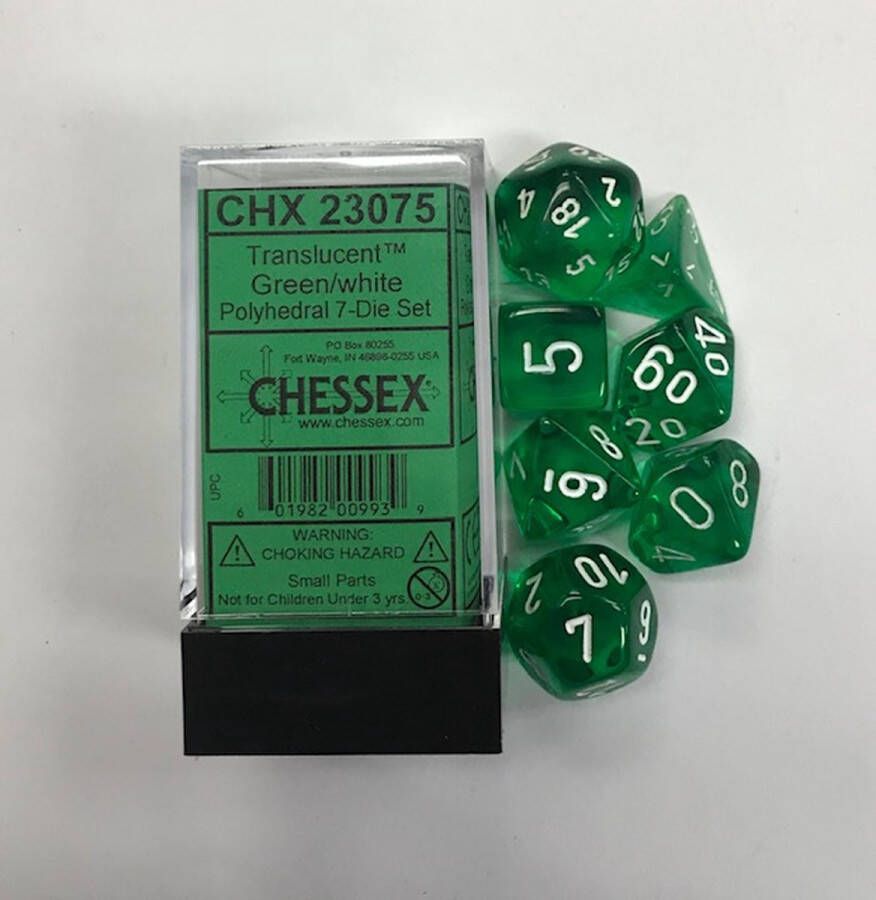 Chessex Doorschijnend Groen wit Polydice Dobbelsteen Set (7 stuks)