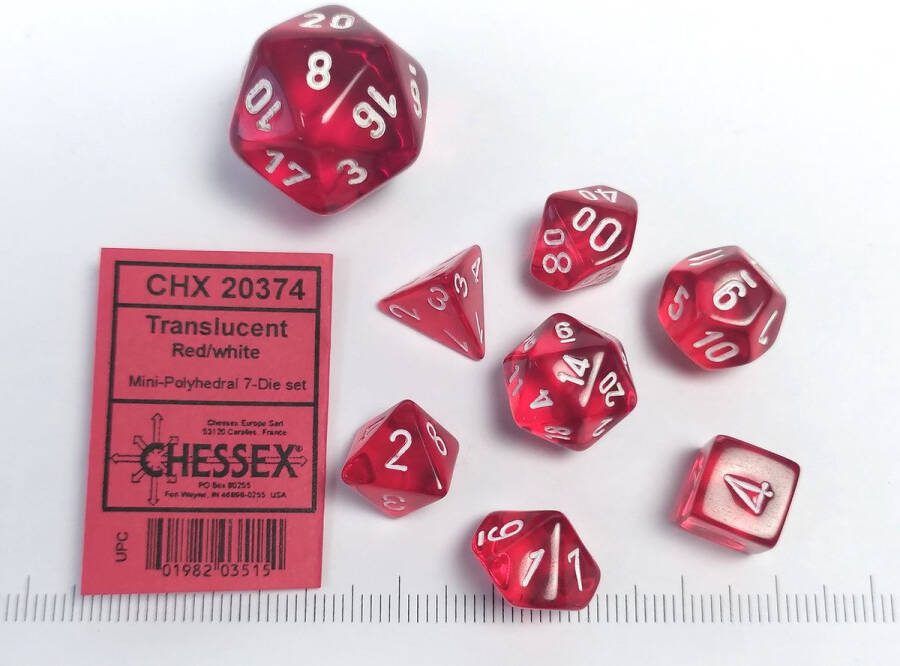 Chessex Doorschijnende Mini-Polyhedral Rood wit Dobbelsteen Set (7 stuks)