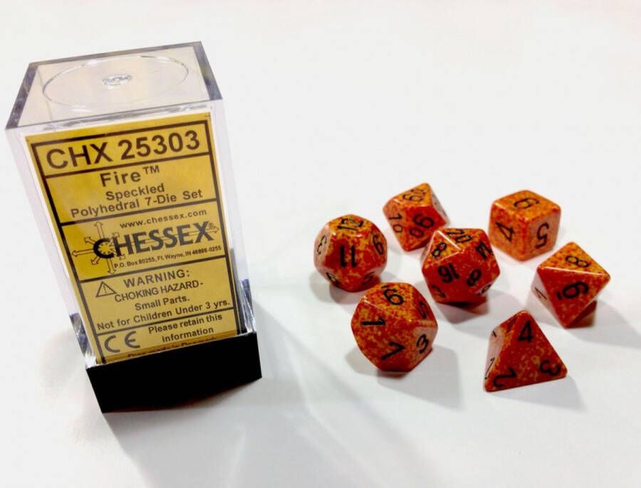 Chessex Vuurgespikkelde Polydice Dobbelsteenset (7 stuks)