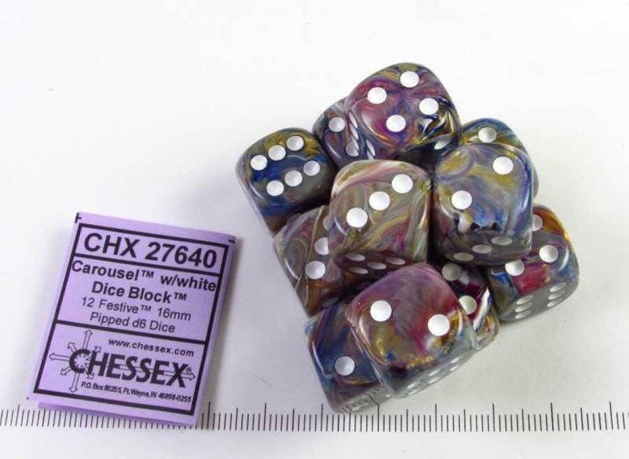 Chessex Feestelijk Carrousel wit D6 16mm Dobbelsteen Set (12 stuks)