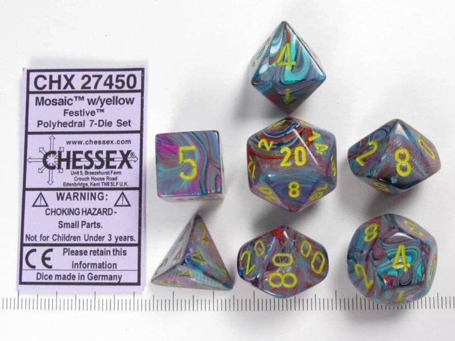 Chessex Feestelijk Mozaïek gele Polydice Dobbelsteenset (7 stuks)