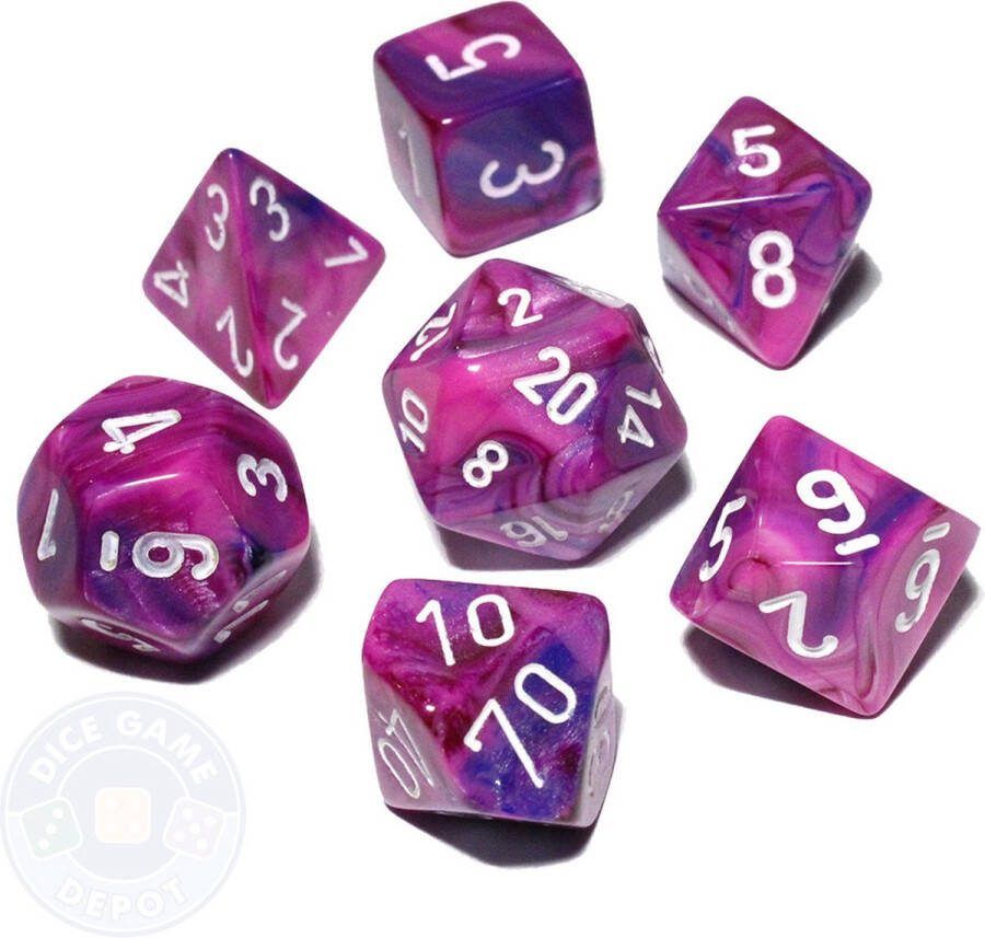 Chessex Feestelijk Violet wit Polydice Dobbelsteenset (7 stuks)